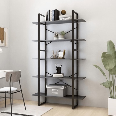 Nabytek XL Knihovna s 5 policemi šedá 100x30x175 cm borové dřevo