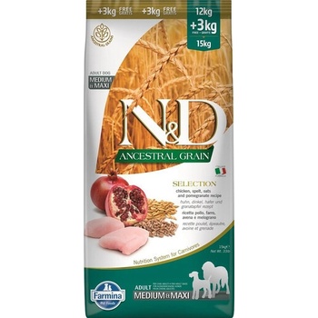 N&D Ancestral Grain Dog Adult Medium & Maxi Chicken & Pomegranate 15 kg