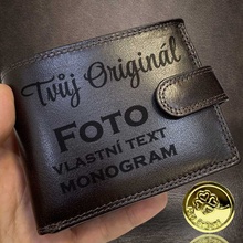 Pánská hnědá kožená peněženka Premium Leather s vlastním textem nebo fotkou