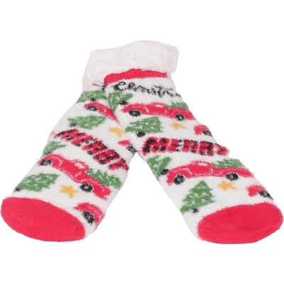 Пухкави коледни чорапи в бяло с елхички
