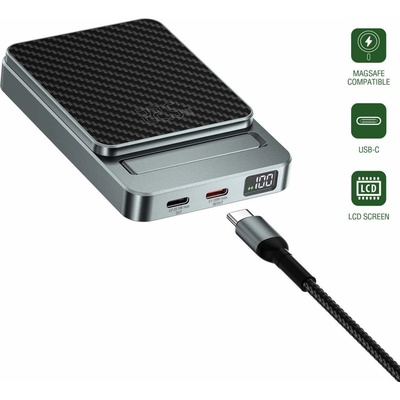 4smarts Преносима външна батерия с 2xUSB-C порта и безжично зареждане с MagSafe - 4smarts OneStyle MagSafe PowerBank 5000 mAh (кевлар) (540709)