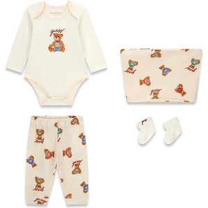 Guess Бебешки памучен комплект от 4 части Guess Eco Bear - Крем / Екрю