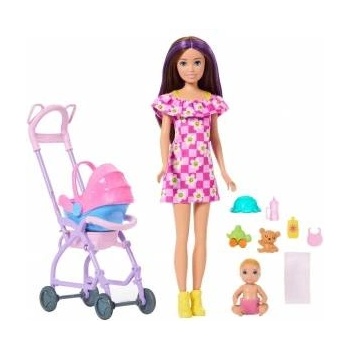 Mattel BARBIE DOLL SKIPPER BABYSITTER WITH STROLLER AND BABY play set JJB42/JKC16