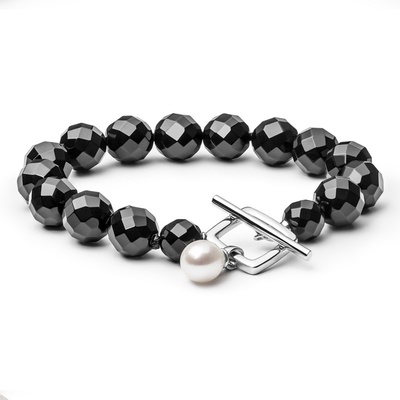 Gaura Pearls Náramek Ruzziera Black - onyx, sladkovodní perla, stříbro 925/1000 194-71B 19 cm Bílá