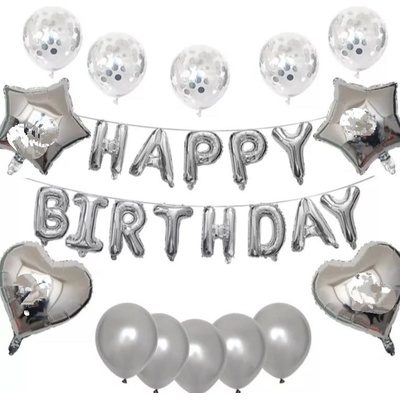 PartyDeco Fóliový balónkový nápis HAPPY BIRTHDAY STŘÍBRNÝ 340x35 cm
