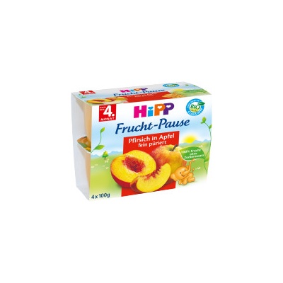 HiPP Frucht Pause Bio Jablká s broskyňami 4 x 100 g