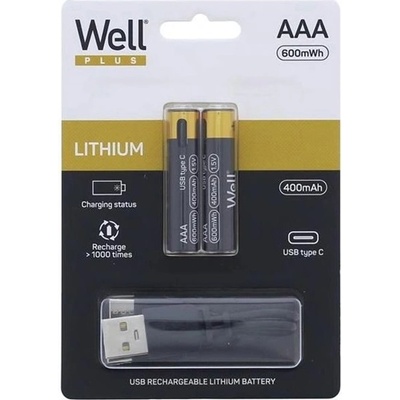 Well Акумулаторна батерия WELL, презареждаща се с USB-C кабел, микрокерамична (AAA) 400mAh, 2бр. /Cs ACCU-10440/40C-BL2-WL (ACCU-10440/40C-BL2-WL)
