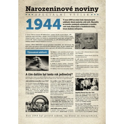 Narozeninové noviny 1944 s vlastním textem a fotografií S textem