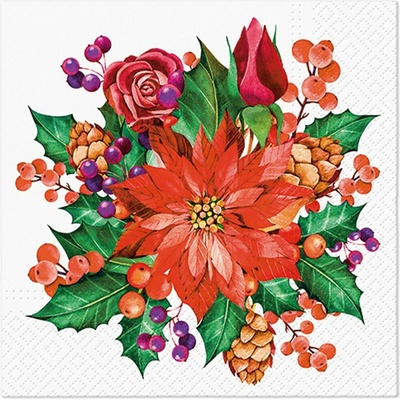 PAW2 Papírové ubrousky PAW Poinsettia With Cones 20 ks 33x33cm