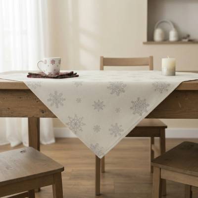 MyBestHome ZET Vánoční ubrus SNOWFLAKE krémová/stříbrná 85x85 cm