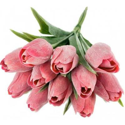 Umělé tulipány s listem 6 ks - červená