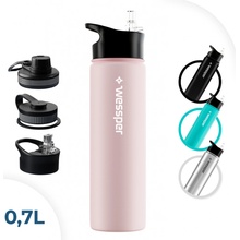 Wessper Láhev na pití z nerezové oceli nepropustná termoska Bpa Free se 3 víčky Růžová 700 ml