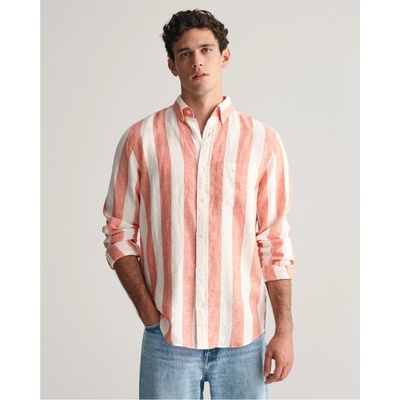 Gant Men's Bold Stripe Linen Long-Sleeve Patterned Shirt - Burnt Orange