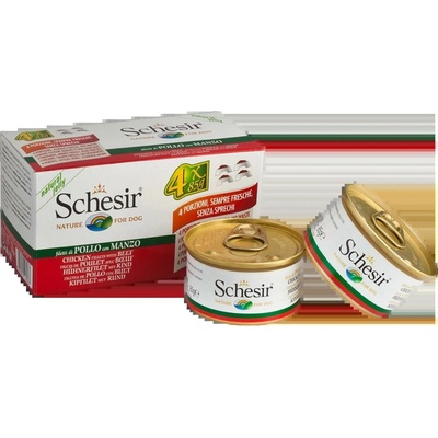 Schesir Dog kuřecí s hovězím 4 x 85 g