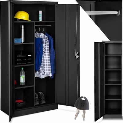 Tectake 404384 plechová policová skříň 6 přihrádek - černá,80 cm