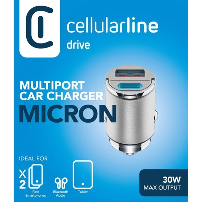 Cellularline Зарядно за кола 12V USB-C PD 30W + USB 18W Micron сиво