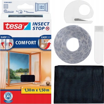 Tesa Síť proti hmyzu COMFORT, na okno, antracitová, 1,3m x 1,5m 55388-00021-00
