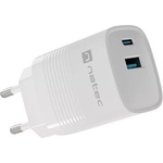  Зарядно устройство Natec Ribera GaN (NUC-2140), от контакт към 1x USB-A(ж), 1x USB-C(ж), 5V/3A, бяло, PD 3.0, 30W
