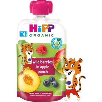 Hipp Organic Плодова закуска ябълка и праскова с горски плодове 100г