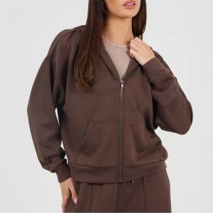 Brave Soul Дамска блуза Brave Soul BS Womens Zip Through Hooded Scuba Sweatshirt - Chocolate