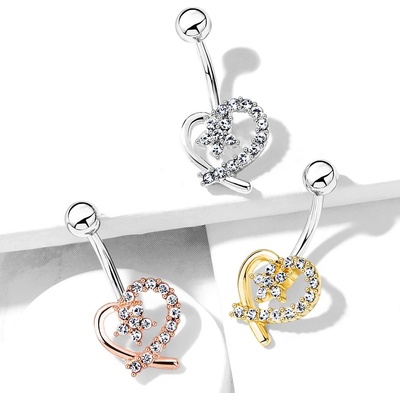 Šperky eshop ocelový piercing do nosu do ucha lesklý kroužek pět kulatých zirkonů O15.10 měděná