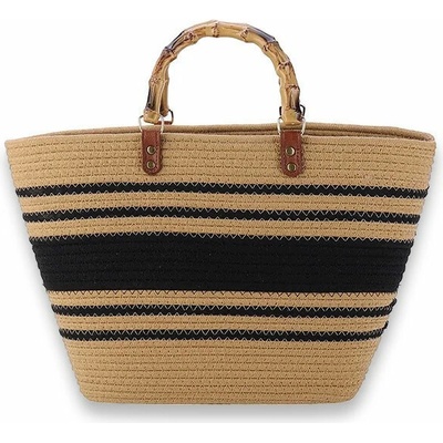 Elegantná ľanová taška s čiernymi pruhmi Stripe