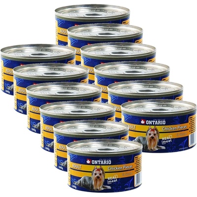ONTARIO Консерва ONTARIO Adult за кучета, парчета пиле + стомаси, 12 x 200г