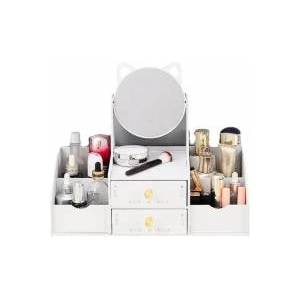 LEAN Toys Small Childrens Dressing Table, Mirror With Handles, Wooden Drawers, White