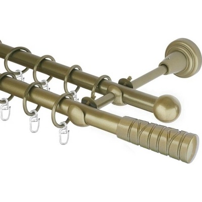 OK-GarnýžeCZ Garnýž kovová dvouřadá 16mm Torino zlatá antik 390 cm do stěny / kroužky s háčkem