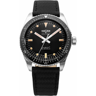 Vulcain Skin Nautique Black - Black Carbon Leather Strap