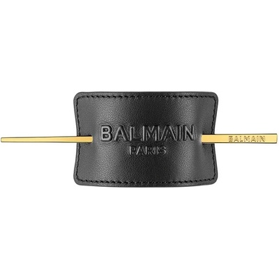 Balmain Genuine Leather Signature Hair Barrette Black, kožená vlasová spona s pozlacenými doplňky