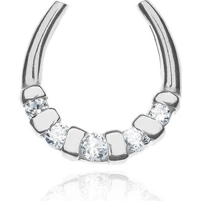 Šperky eshop Přívěsek ze stříbra 925 lesklá podkova se zirkony a pásky Y47.9