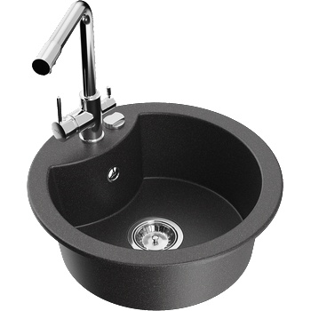 Mexen Diego гранитна мивка с 1 отделение и кухненски смесител Duero, черно на пръски - 6512-76-671600-00 (6512-76-671600-00)