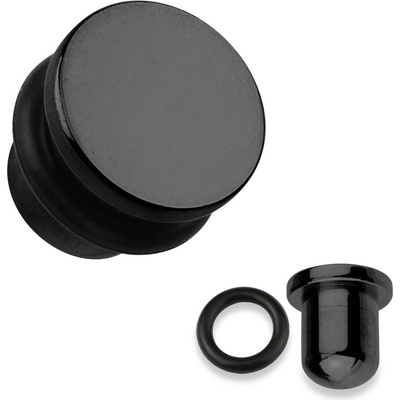Šperky Eshop plug do ucha z oceli v černé barvě černá gumička různé tloušťky S44.27