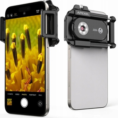 Apexel Mikroskopický objektiv 300x LED + filtr CPL pro telefon APL-MS300