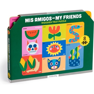 Mudpuppy Drevené puzzle vkladacie Mis amigos, moji priatelia 8 dielikov