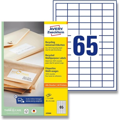 Avery Zweckform LR3666 univerzální etikety 38,0 x 21,2 mm 6500 etiket recyklované bílé
