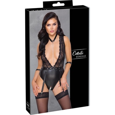 Cottelli Bondage Body s putami, obojkom a pásmi na pančuchy M