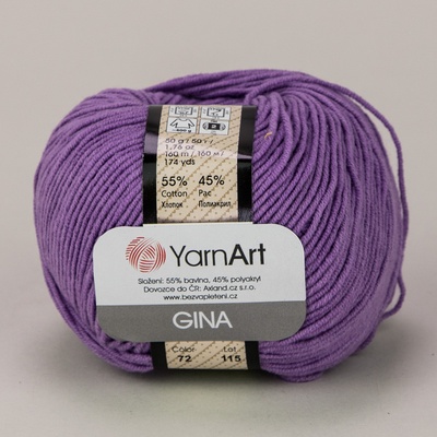 YarnArt pletací / háčkovací příze GINA / JEANS 72 fialová, jednobarevná, 50g/160m