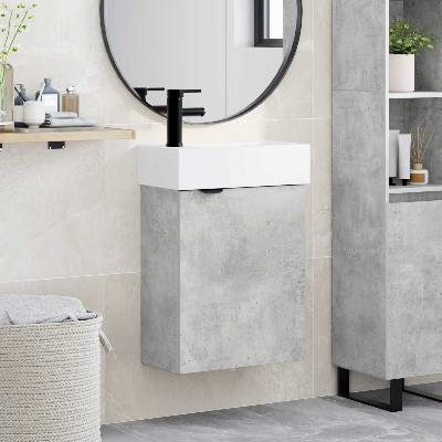 vidaXL Мивка за баня със смесител Бетонно сиво 45, 5 x 22, 5 x 84 см (889428)