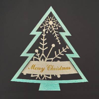 AMADEA Dřevěná ozdoba stromek Merry Christmas dvojitý zelený 9 cm český výrobek