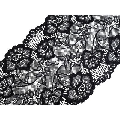 Elastická krajka / vsadka / běhoun šíře 14,5 cm černá