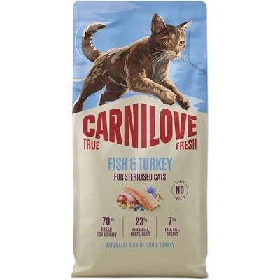 Carnilove TRUE FRESH Cat Dry F&T Sterilised raba morčacie 6 kg