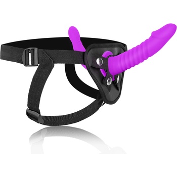 SuperLove Soft Silicone Pegging Dual Dildo Strap-On Harness Purple-Black