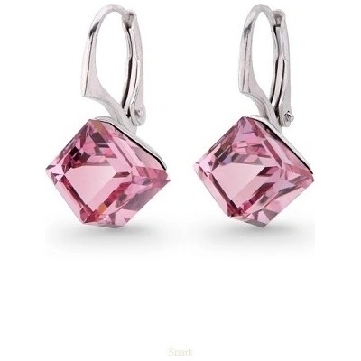 For You strieborné náušnice kocky Swarovski elements ružové LIGHT ROSE Nau-kocka-005