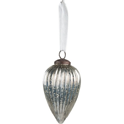 Clayre & Eef Stříbrná vánoční ozdoba baňka - Ø 6*12 cm