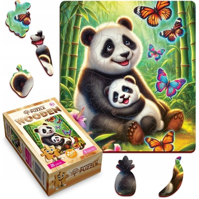 Wooden Cestující panda s motýly 20 dílků
