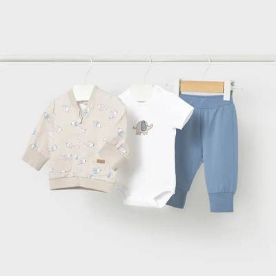 Mayoral Анцуг 3 части боди, син панталон и бежов суичър за новородено момче Mayoral
