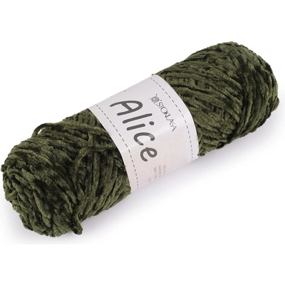 Pletací žinylková příze Alice 100 g Varianta: 23 zelená khaki, Balení: 1 ks 57855/147357/273338