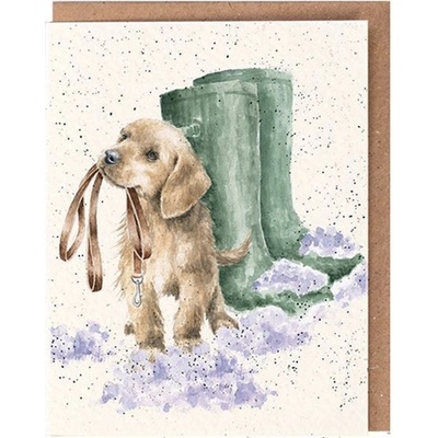Dárková kartička Wrendale Designs "The Boxing Day Walk" - Labrador, vánoční